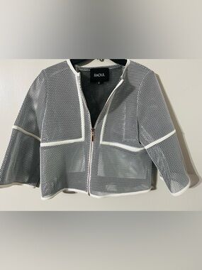UNIQUE Raoul White & Black Mesh Zip-Front Jacket Sz 4